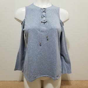 MICHAEL Michael Kors top Small cold shoulder lace up tie neck bell sleeve